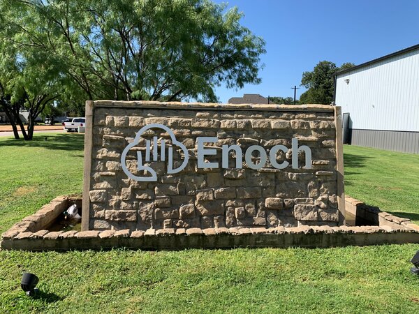 Enoch brick monument sign in Fort Worth made by OakSpy Signs & Graphics
